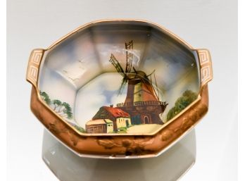 Hand Painted Nippon Octagonal Bowl Featuring Dutch Windmill