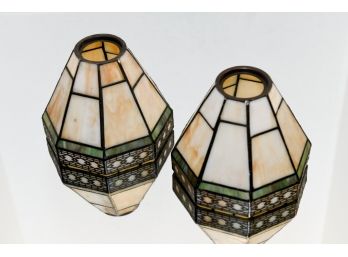 Pair Of Beautiful Tiffany Style Spectrum Stained Glass Lamp Shades