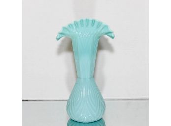 12' Fenton Turquoise Blue Milk Fluted Fan Top Vase