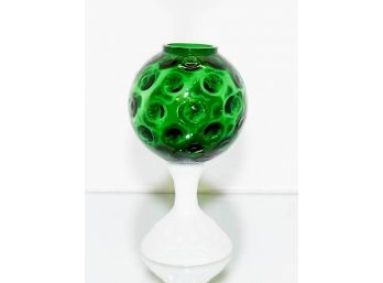 8.75' Fenton Forest Green  Dot Optic Ivy Ball With White Stem