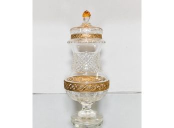 Gilt Metal Crystal Urn With Amber Colored Finial