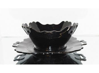 LE Smith Black Amethyst Square Cake Plate And Bowl