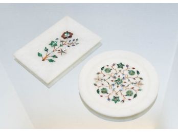 Mother Of Pearl Indian Marquetry Inlay Marble Dishes