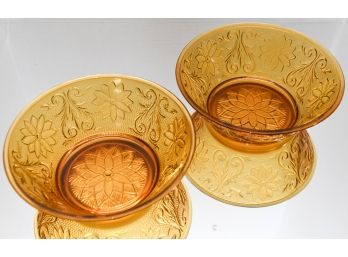 Vintage Amber Gold Indiana Tiara Sandwich Glass Serving Bowls