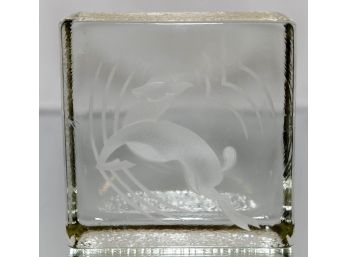 Etched Crystal Jumping Fawn Block
