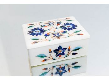Mother Of Pearl Indian Marquetry Inlay Marble Trinket Box