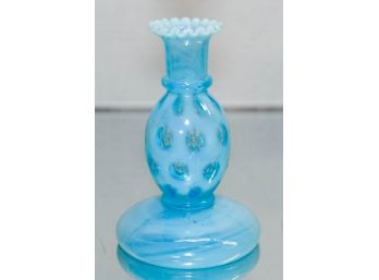 6' Fenton Blue Opalescent Coin Dot Bud Vase