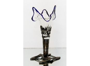 Hand Blown Glass Epergne On Silverplate Stand