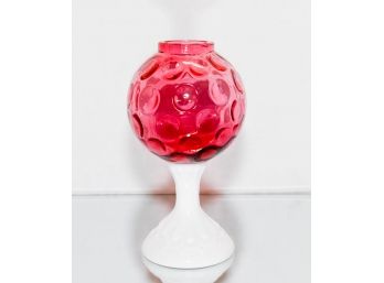 8.75' Fenton Country Cranberry Dot Optic Ivy Ball With White Stem