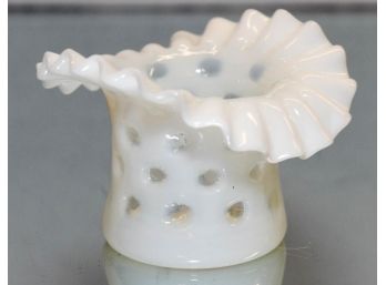 3' Fenton White Opalescent Coin Dot Ruffled Hat