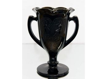 1940s LE Smith Glass Black Amethyst Trophy Vase