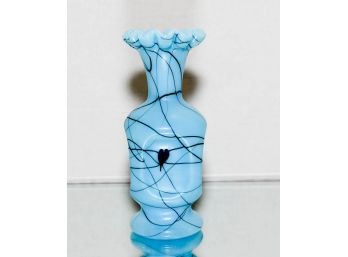 1976 Fenton Turquoise Blue Hanging Hearts Indented Vase 7'
