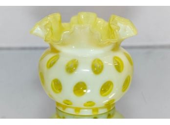 5' Fenton Topaz Opalescent Coin Dot Ruffled Globe Vase