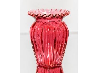 5' Fenton Country Cranberry Crimped Edge Vase