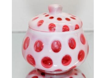5.75' Fenton Cranberry Opalescent Coin Dot Lidded Candy Jar