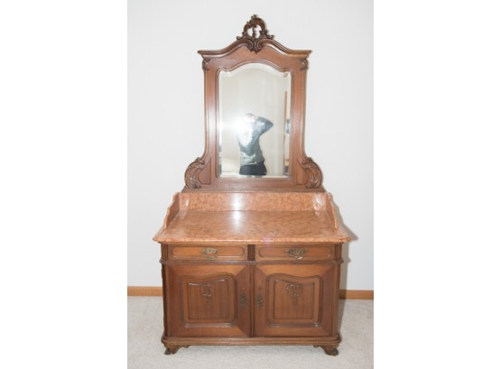 Antique French Style Marble Top Dresser Vanity With Mirror