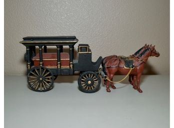 Cast Iron Horse Drawn Funeral Hearse With Coffin