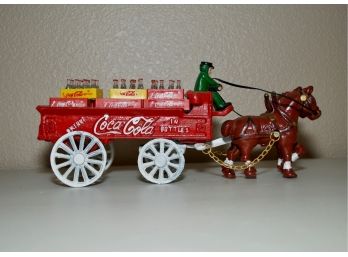Vintage Coca Cola  Cast Iron Horse Drawn Wagon And Bottles Cases