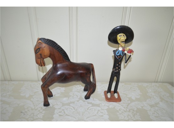 Wood Horse And Mexican Skelton