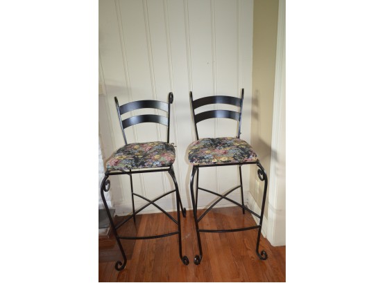 2 Metal Counter / Bar Stools With Cushions