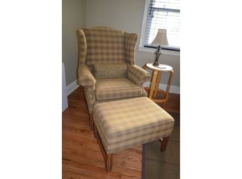 Ethan Allen Wing Chair With Ottoman (see Deion)