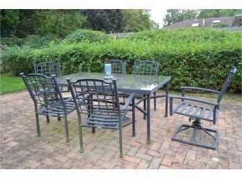 Outdoor Hampton Bay Aluminum Patio Table And 6 Chairs With Umbrella Stand