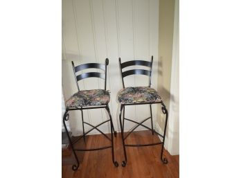 2 Metal Counter / Bar Stools With Cushions