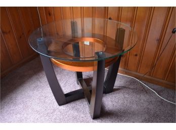 Round Glass Top Wood Base Side Table 28'R