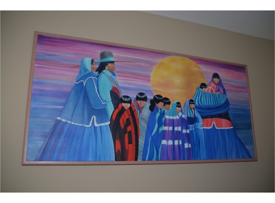 Painting Native American Family Moonlight Walking Colorful Unsigned