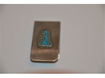 (#84) Silver Money Clip Center Turquoise Stone