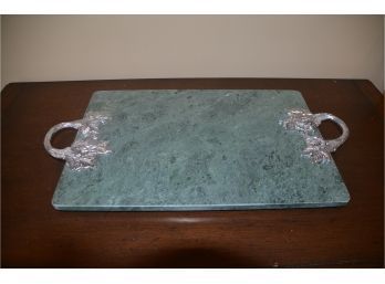 (#64) Marble Cheese Plater Pewter Handle 12x18  Handle