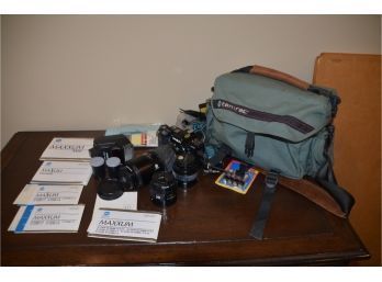 (#71) Minolta Film Camera Battery Extra Lenses With Bag