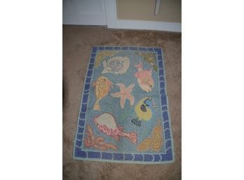 (#56) McAdoo Hand Hooked Area Rug Fish Details