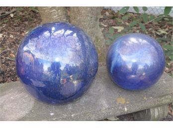 (#18B) Pottery Gaze Round Balls Hollow Inside Garden Decor 49' And 39' Round