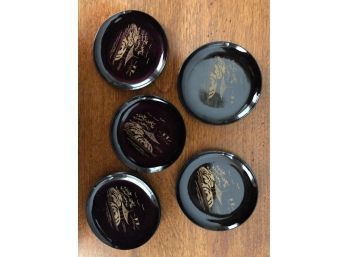 Japanese Black Lacquer Coasters With Storage Container