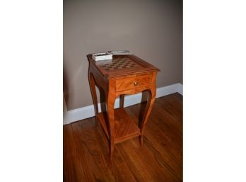 Unique Handmade Sorrento Italy Reversible Checker Board Side Table With Checkers Game Pieces Stored In Draw