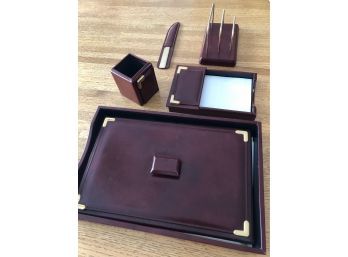 Top Grain Cowhide Leather By Blue Star Office Desk Blotter With Accessories (5 Pieces)
