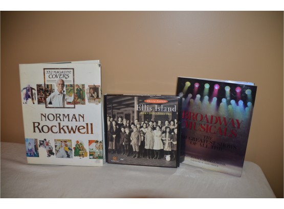 (#55) Coffee Table 3 Books - Broadway Musical, Ellis Island, Norman Rockwell