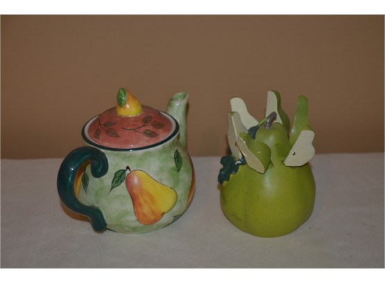 (#15) Hand-painted One Cup Teapot And Pear Shape Spreader Holder -SEE DETAILS