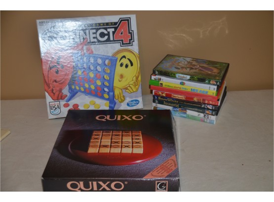 (#93) Children / Young Adult Games Ages 6 (connect 4, Quixo, DVD Movies)