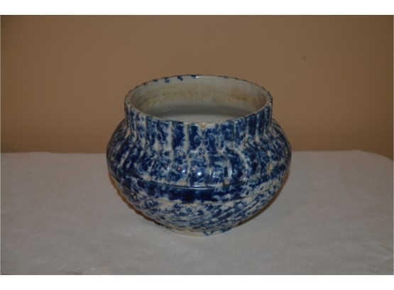 (#8) Ceramic Blue And Beige Planter Bottom Drainage Hole 6'h