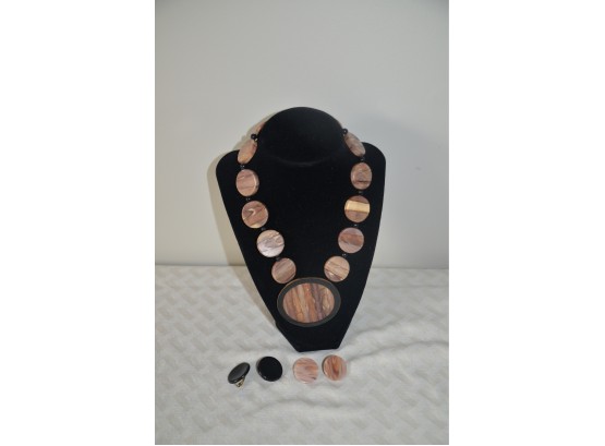 (#107) Costume Necklace With 2 Pairs Clips Earrings
