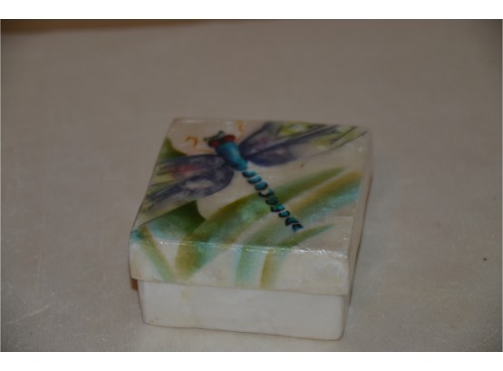 (#22) Trinket Oyster Shell Box Hand-painted Dragonfly 3'
