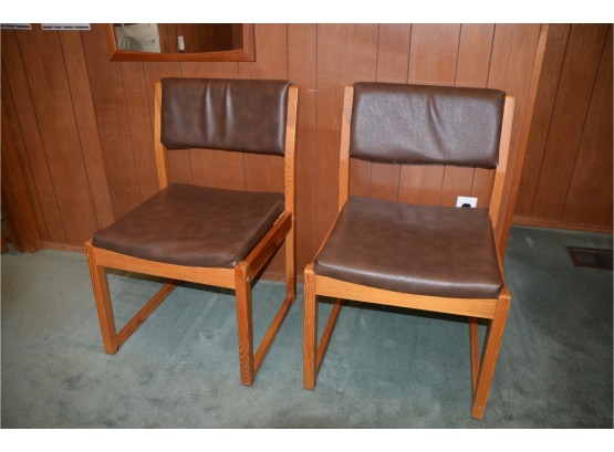 Oak Wood Frame Leather Upholstered Kitchen Chairs 2 Of Them