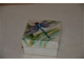 (#22) Trinket Oyster Shell Box Hand-painted Dragonfly 3'
