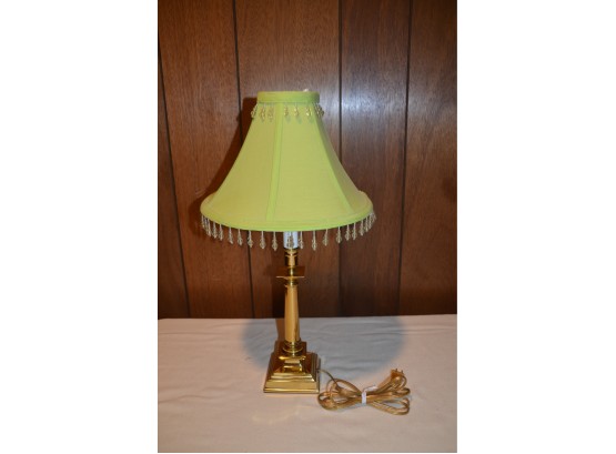 (#134) Table Lamp Green Shaded Beaded Accent Detail 21'H