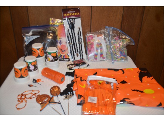 (#62) Halloween Decoration, Costumes, Plastic Table Cloth And More