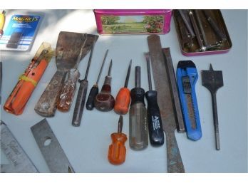 (#89) Tools - Angle Square, Screw Drivers, Putty Knives And More