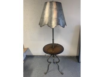Floor Lamp Silver Shade Grey Metal Base - Needs New Plug