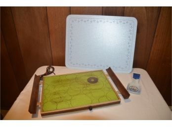 (#137) Vintage Cornwall Electric Warming Tray, Glass Cutting Board, Ceramic Spoon Rest